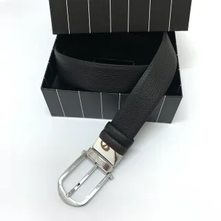 Black Silver Pebbled Reversible Buckle Leather Belt