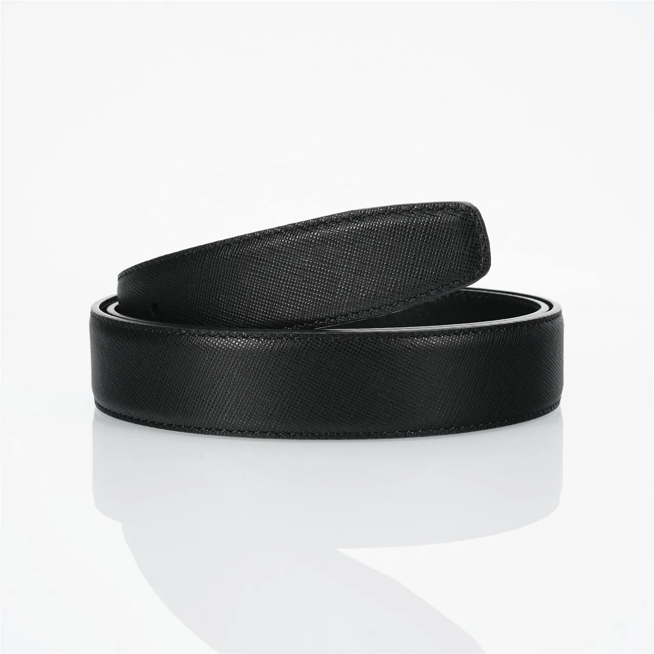 Black Silver Textured Saffiano-Like Rectangular Polished Metal Buckle Leather Belt 3