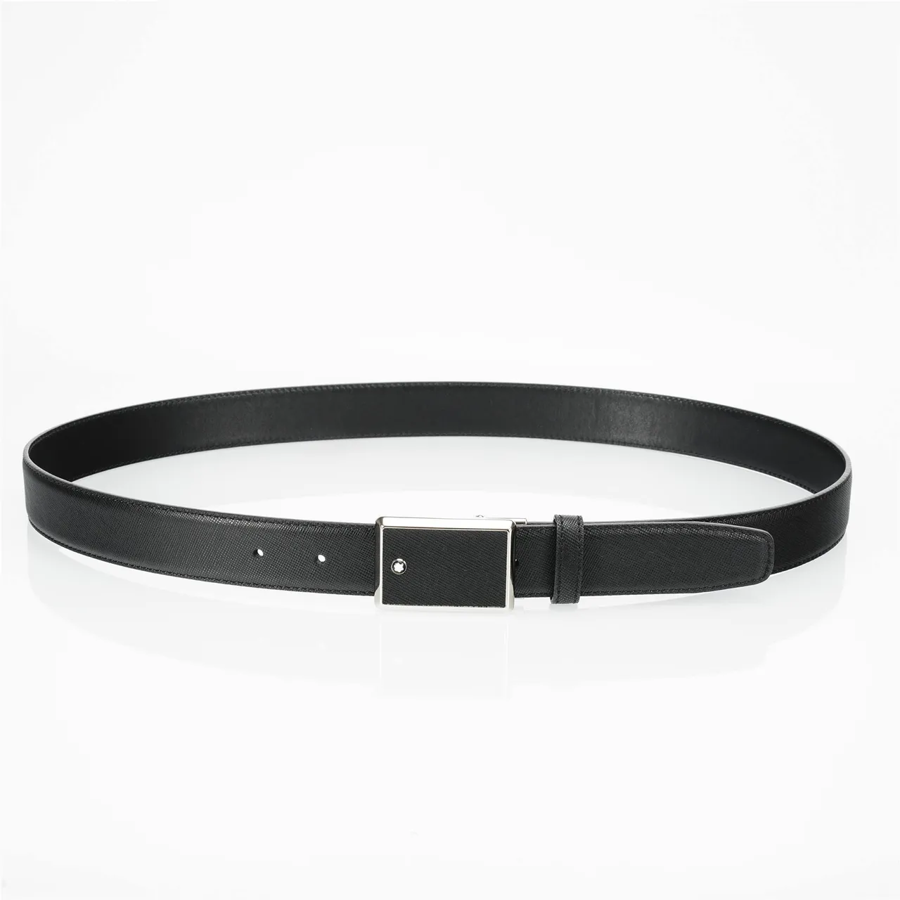 Black Silver Textured Saffiano-Like Rectangular Polished Metal Buckle Leather Belt 9