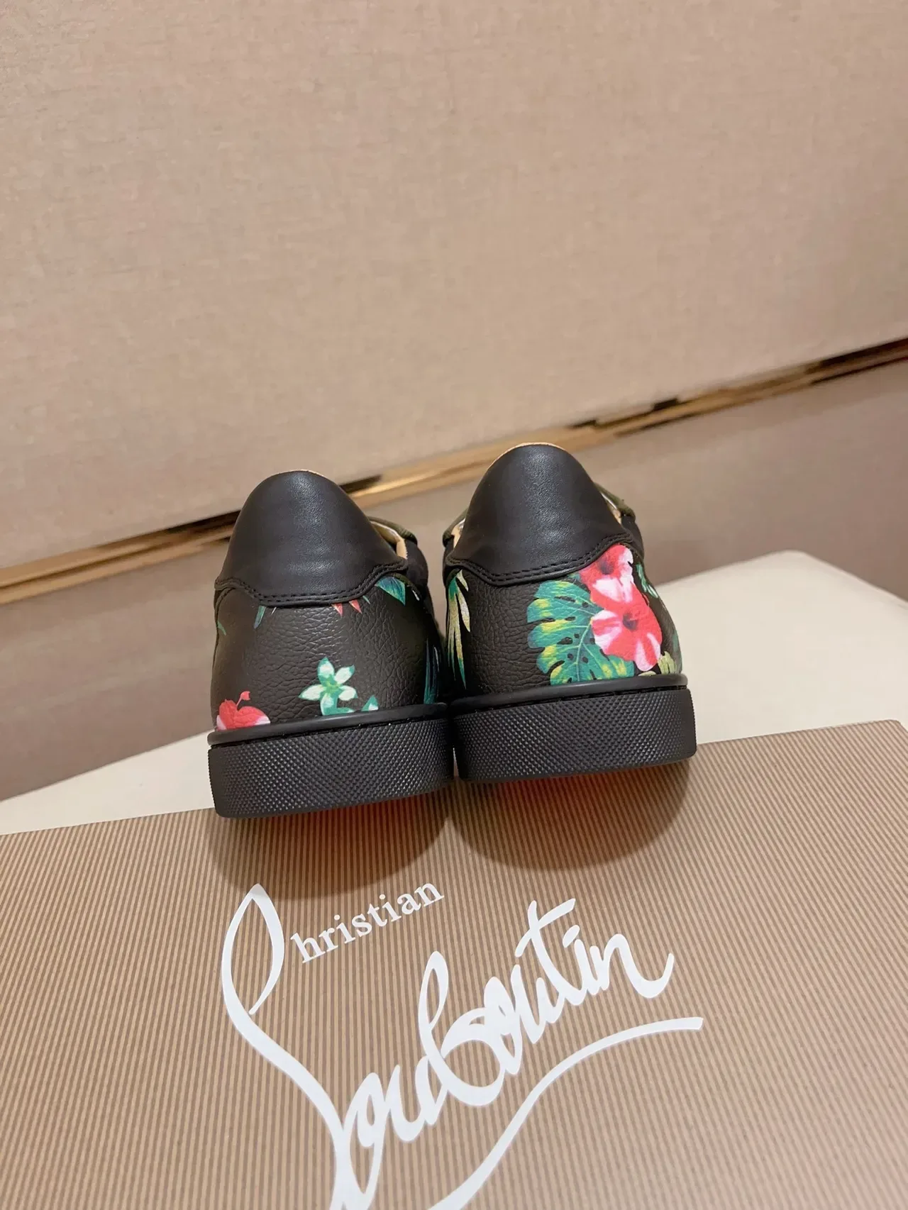 Black Suede and Floral-Print Low-Top Lifestyle Sneakers 3
