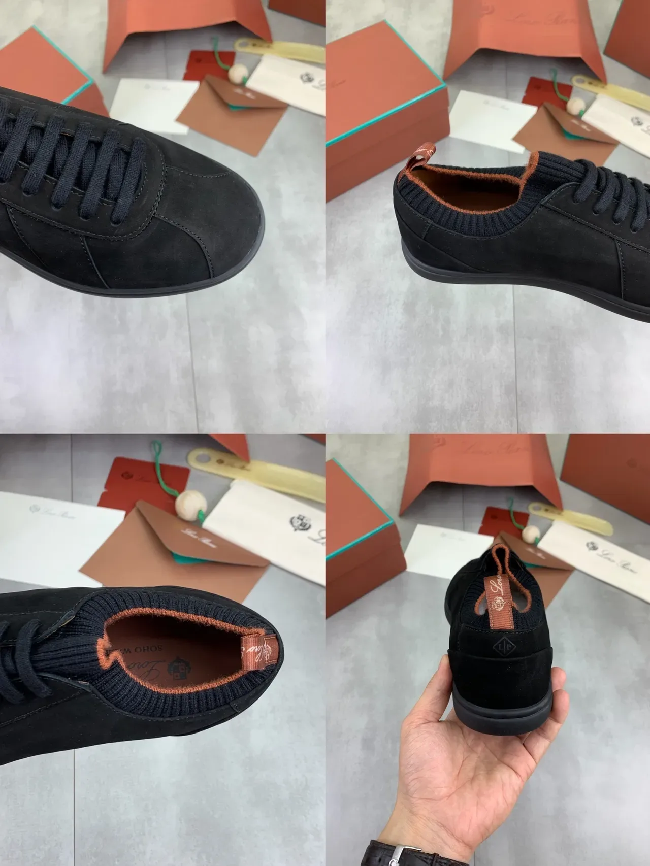 Black Suede Knit-Collar Low-Top Sneakers 3
