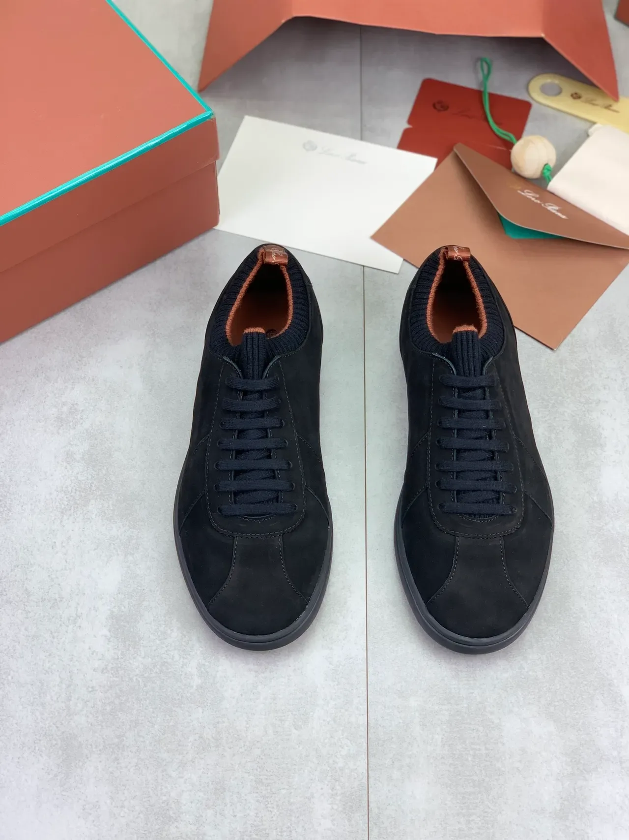Black Suede Knit-Collar Low-Top Sneakers 5