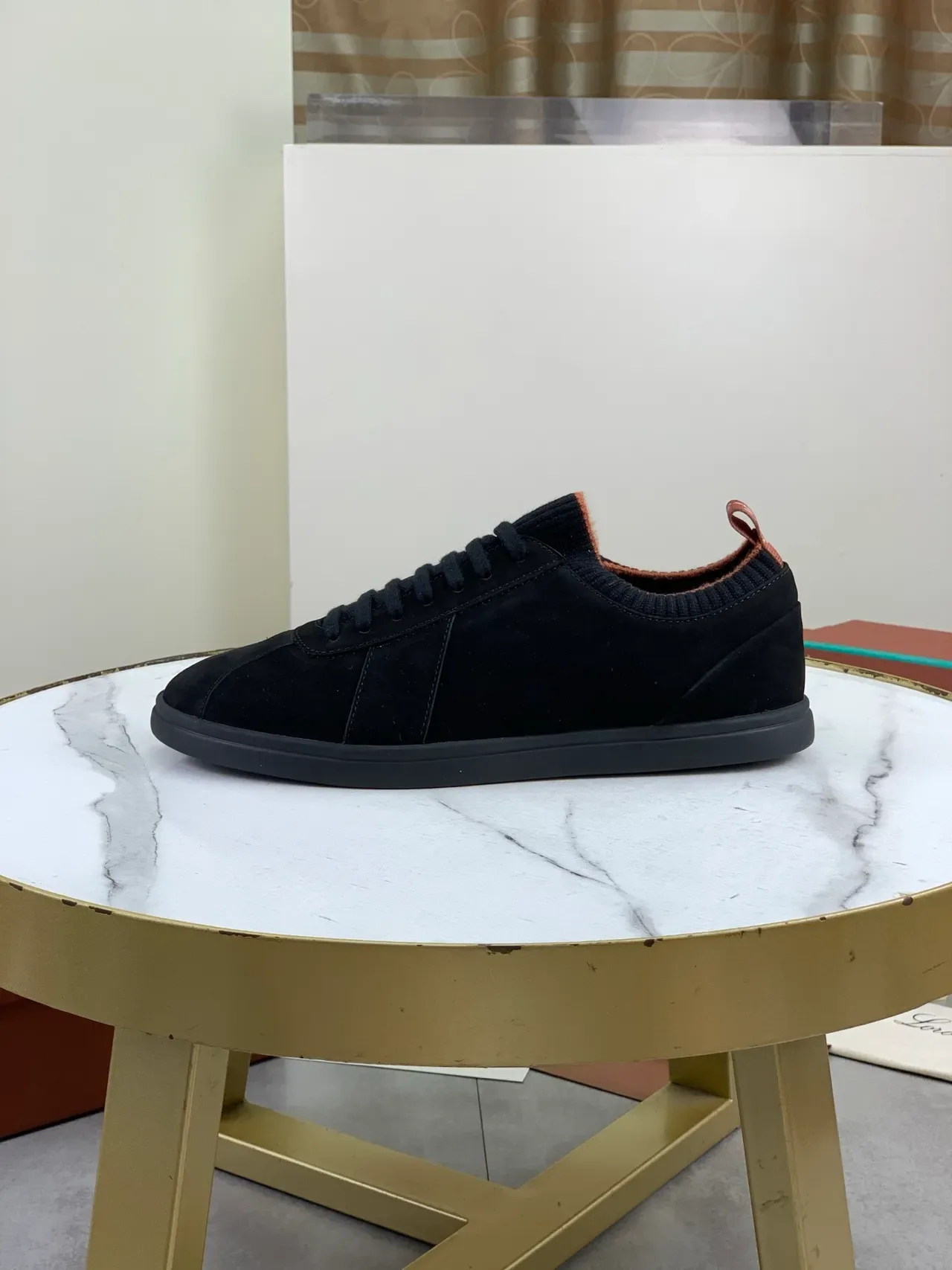 Black Suede Knit-Collar Low-Top Sneakers 6