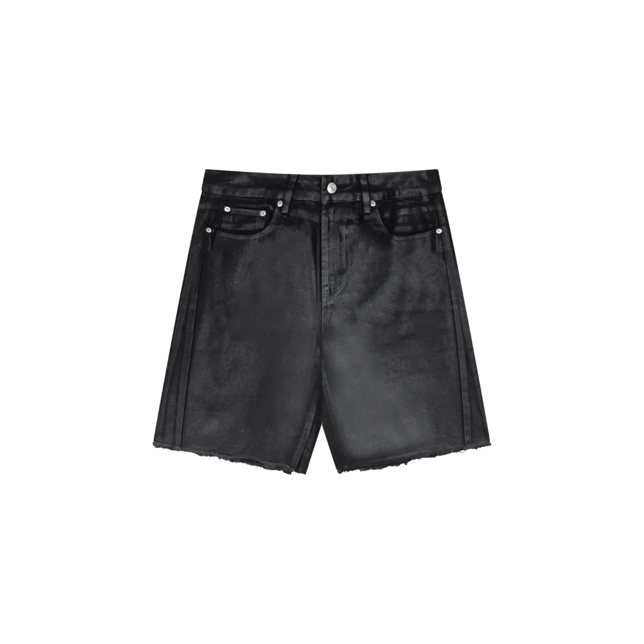 Black Washed Denim Frayed Hem Shorts 3