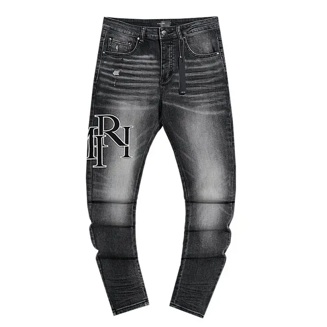 Black White Distressed Denim Slim Tapered Fit Jeans 2