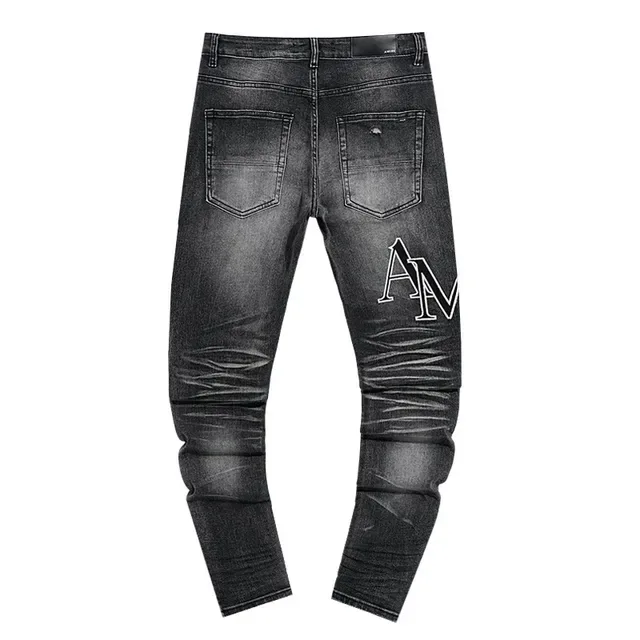 Black White Distressed Denim Slim Tapered Fit Jeans 3