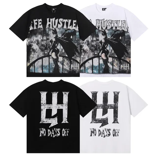 Black White Graphic Print Distressed Typography Top 6