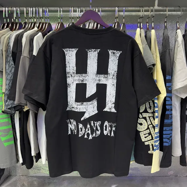 Black White Graphic Print Distressed Typography Top 7
