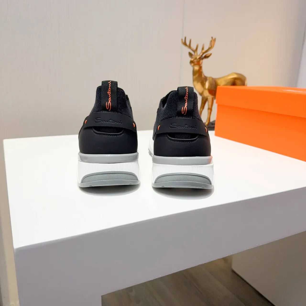 Black White Knit Upper Slip-On Construction Sneakers 2