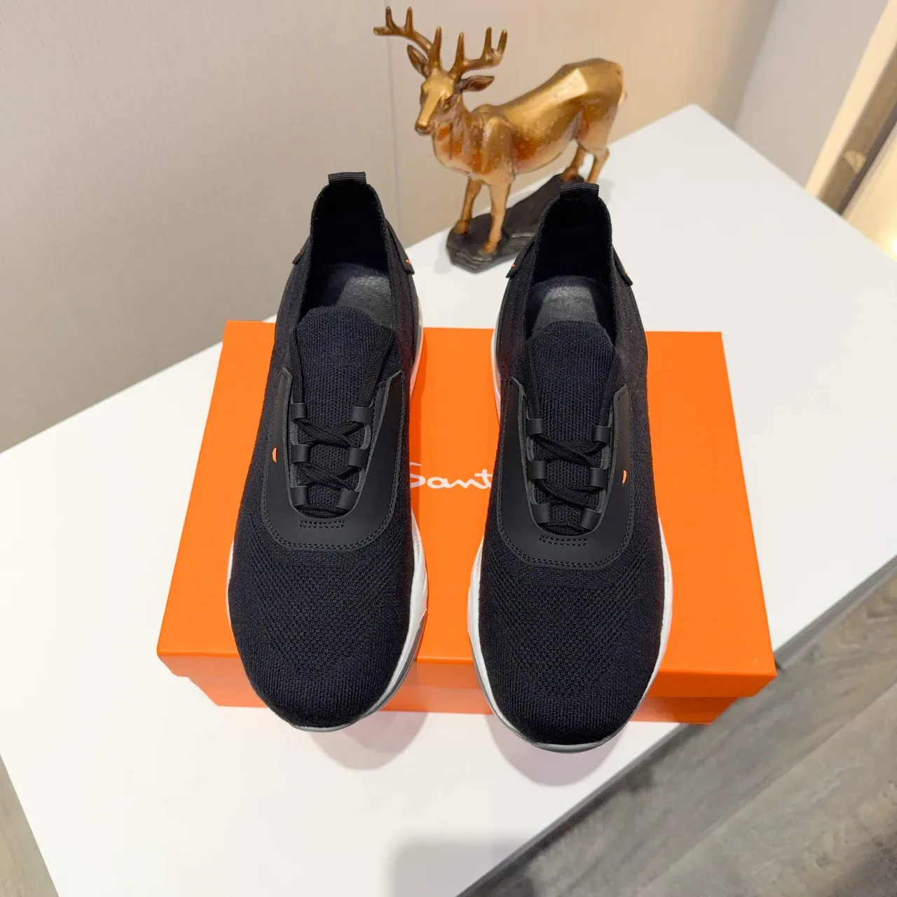 Black White Knit Upper Slip-On Construction Sneakers 3
