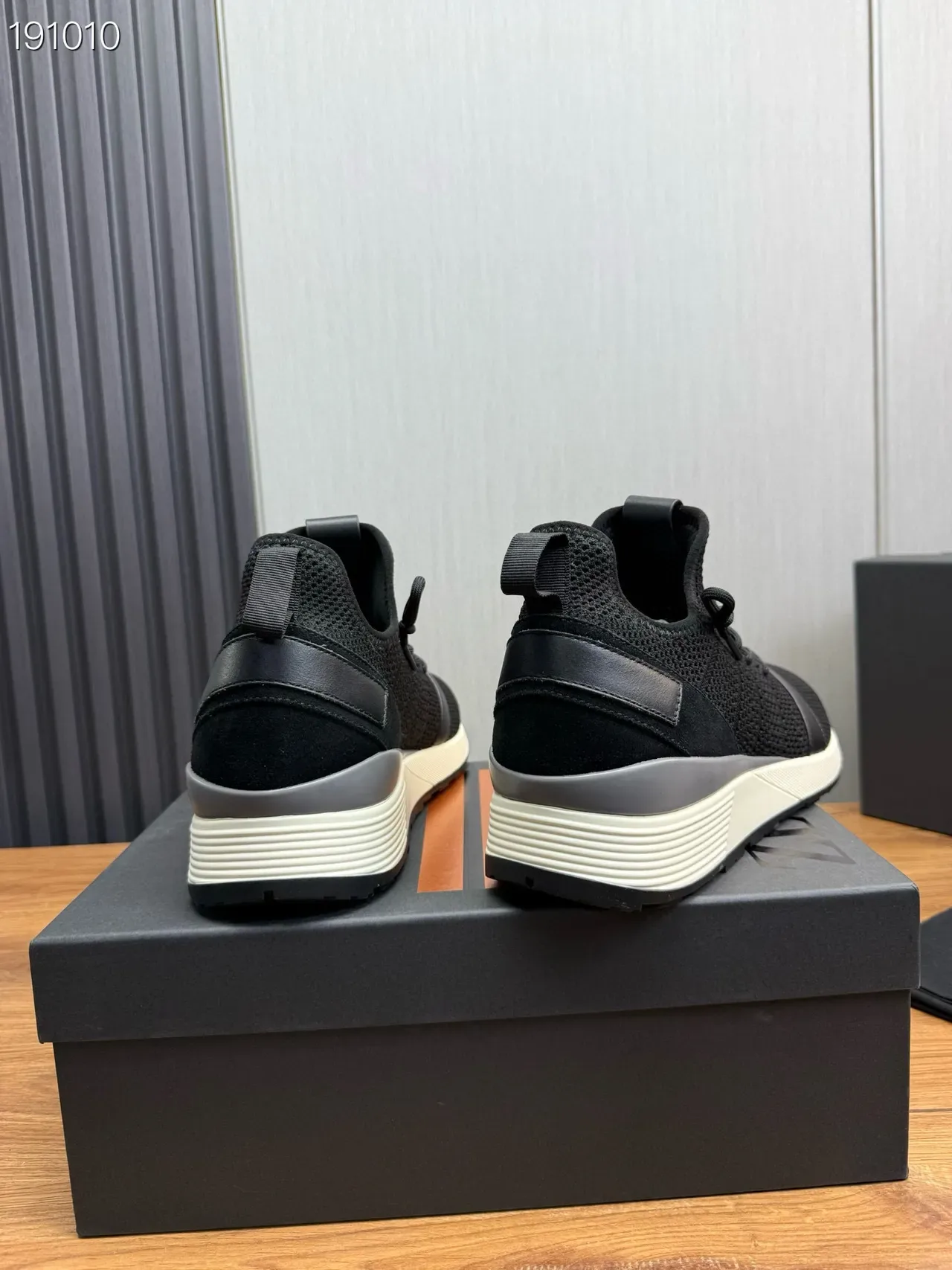 Black White Knit Upper Synthetic Strap Detail Sneakers 2