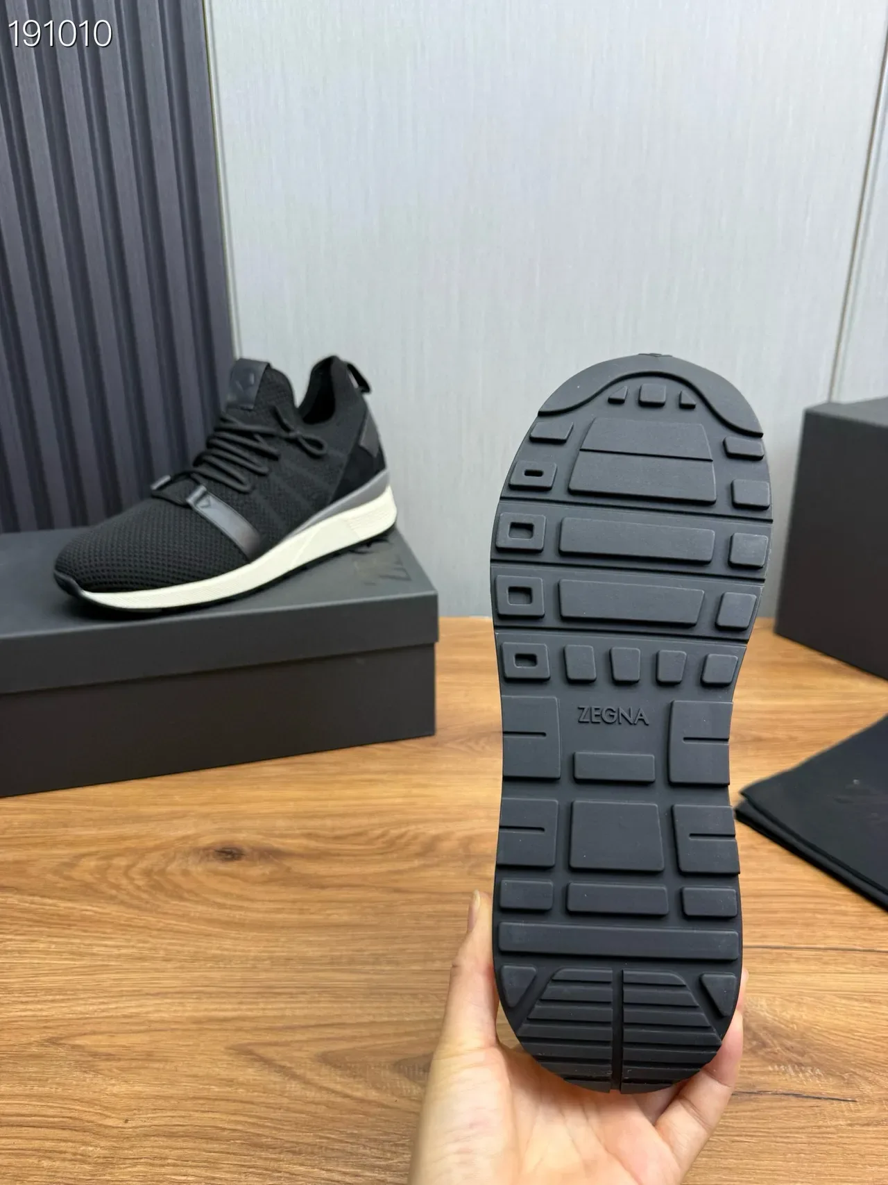 Black White Knit Upper Synthetic Strap Detail Sneakers 3