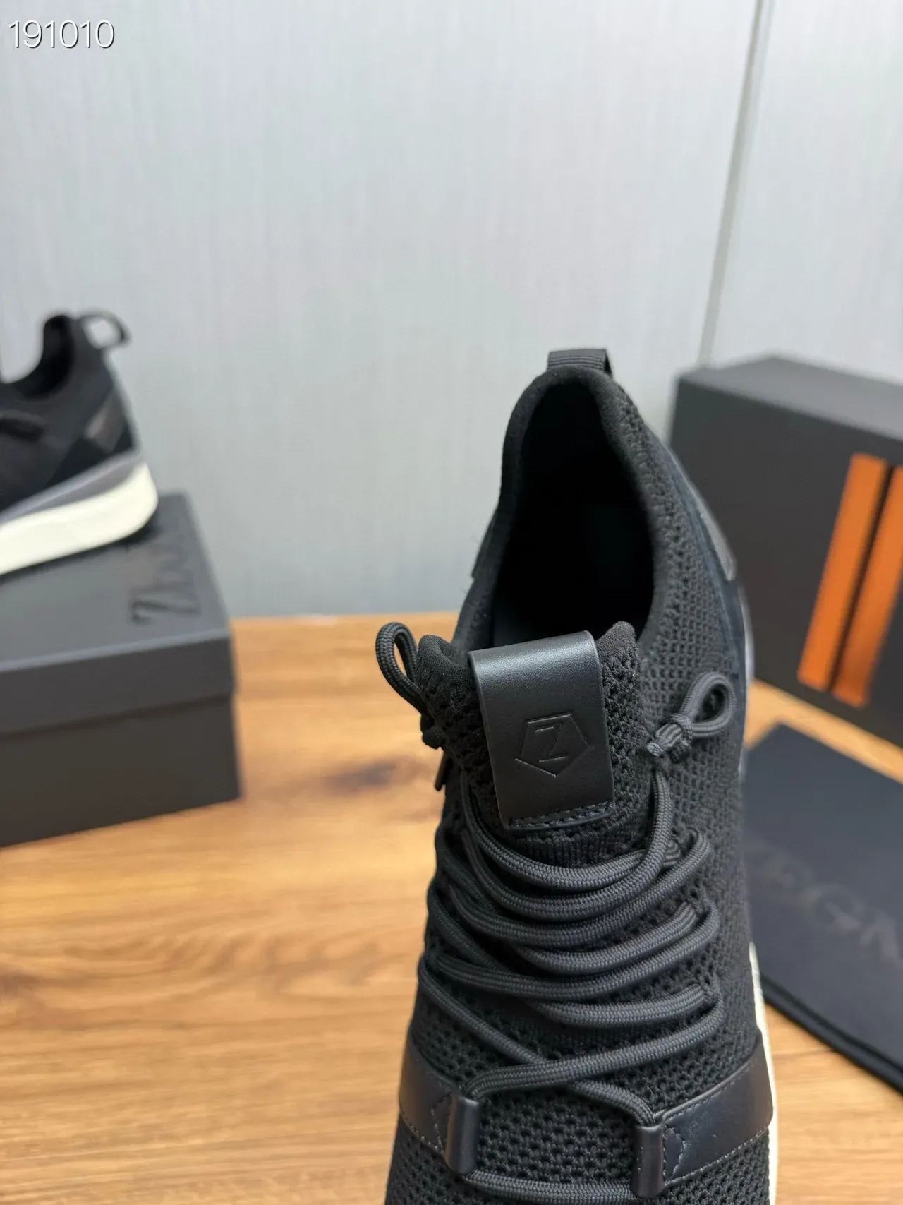 Black White Knit Upper Synthetic Strap Detail Sneakers 4