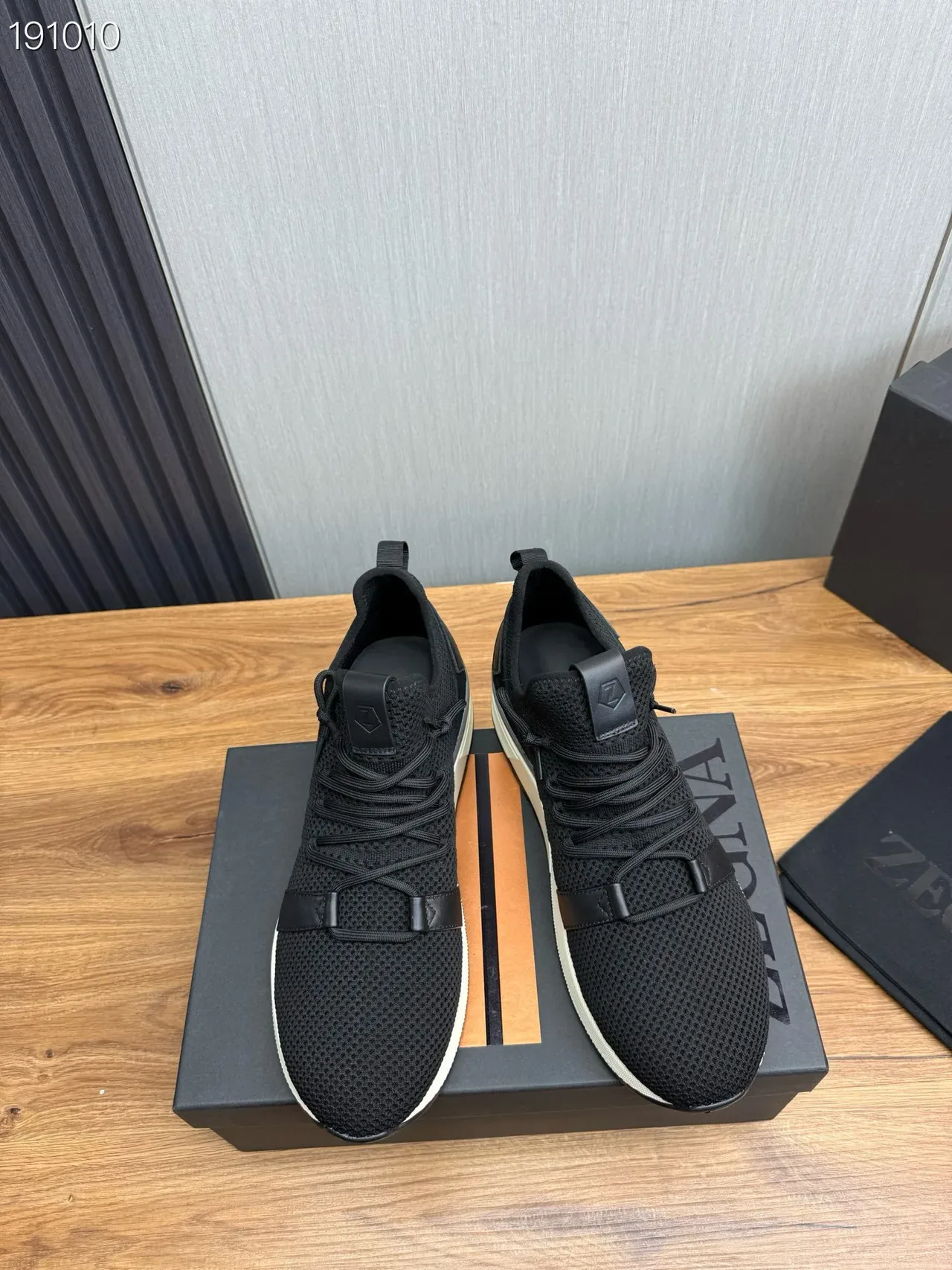 Black White Knit Upper Synthetic Strap Detail Sneakers 8