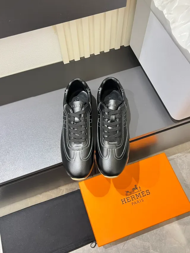 Black White Leather Contrast Stitching Sneakers 5