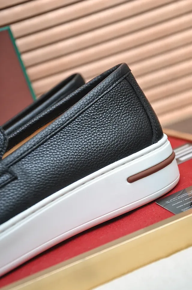Black White Pebbled Leather Penny Strap Loafer 2