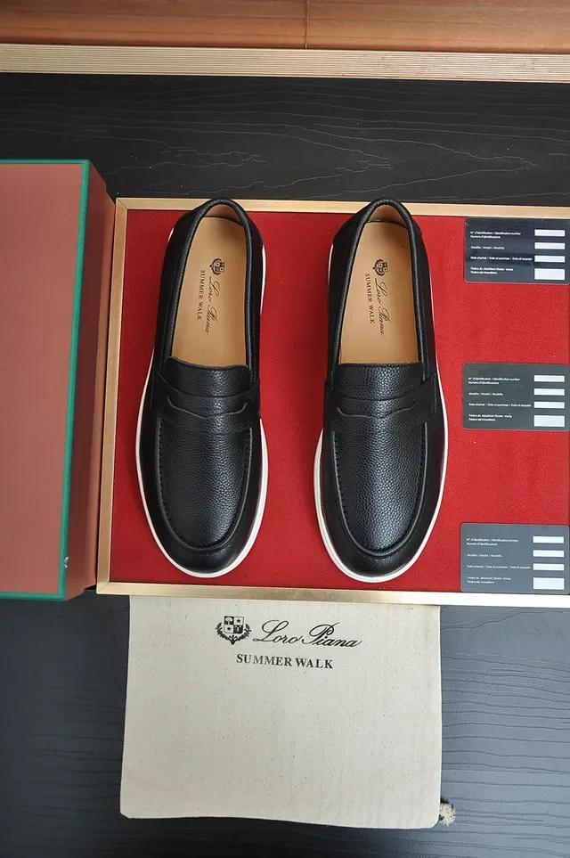 Black White Pebbled Leather Penny Strap Loafer 5