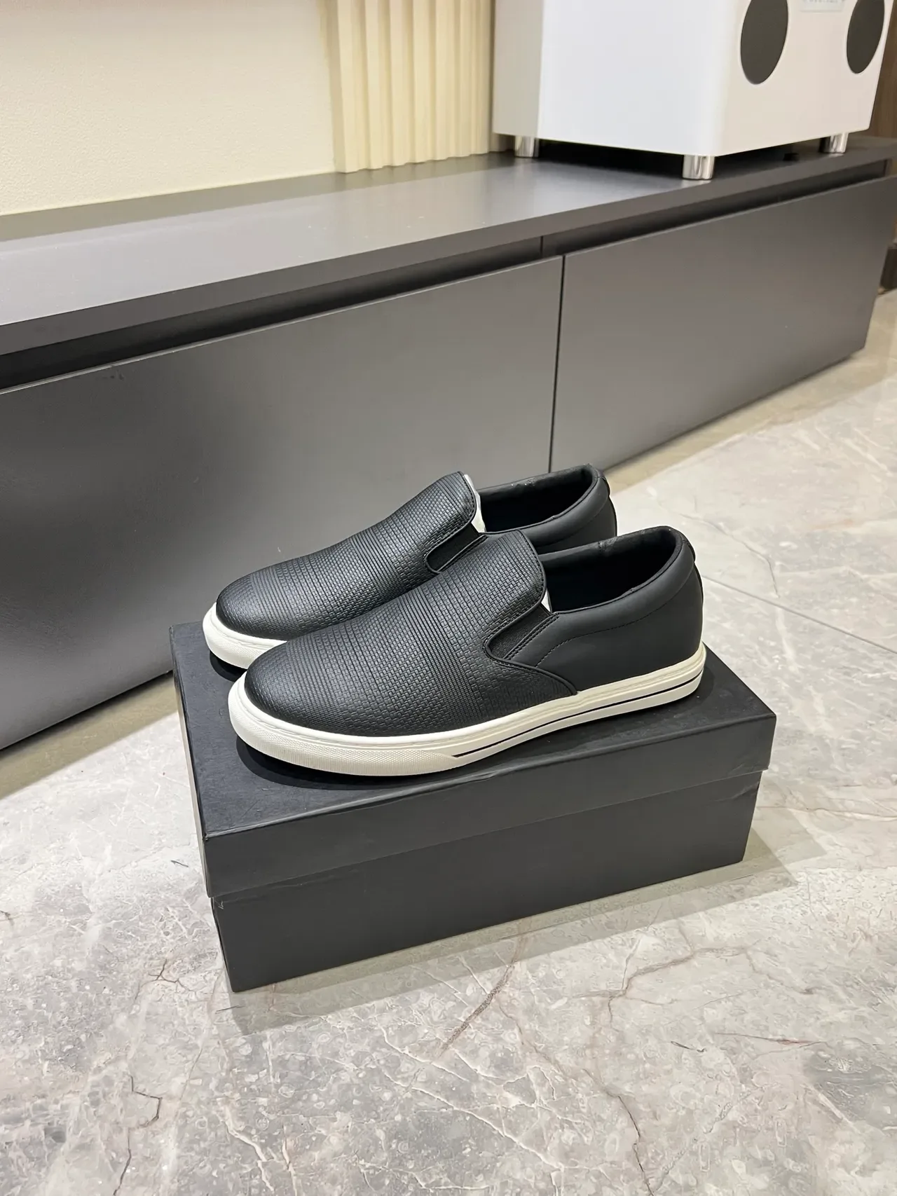 Black White Slip-On Textured Upper Casual Shoes 4