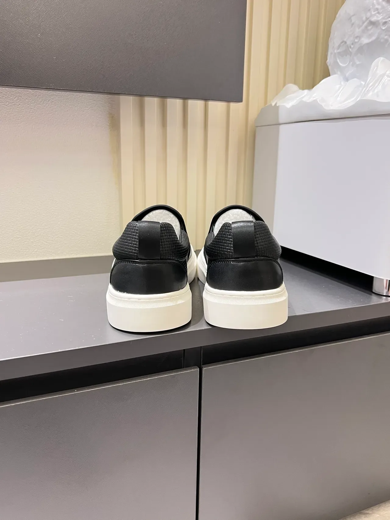 Black White Slip-On Textured Upper Sneakers 2