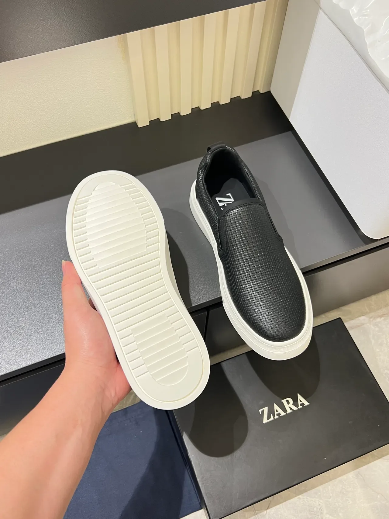 Black White Slip-On Textured Upper Sneakers 3
