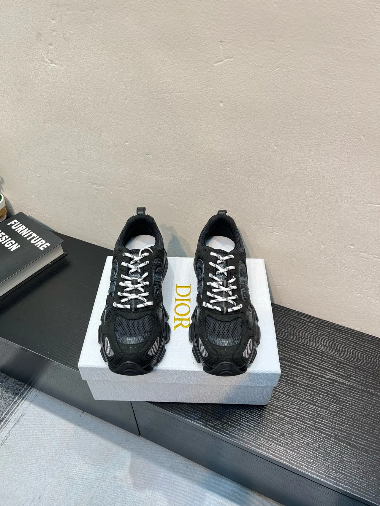 Black White Sole Mesh-Suede Hybrid Upper Chunky Sneakers 2