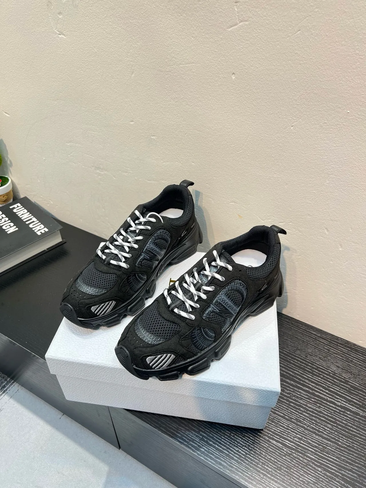Black White Sole Mesh-Suede Hybrid Upper Chunky Sneakers 3