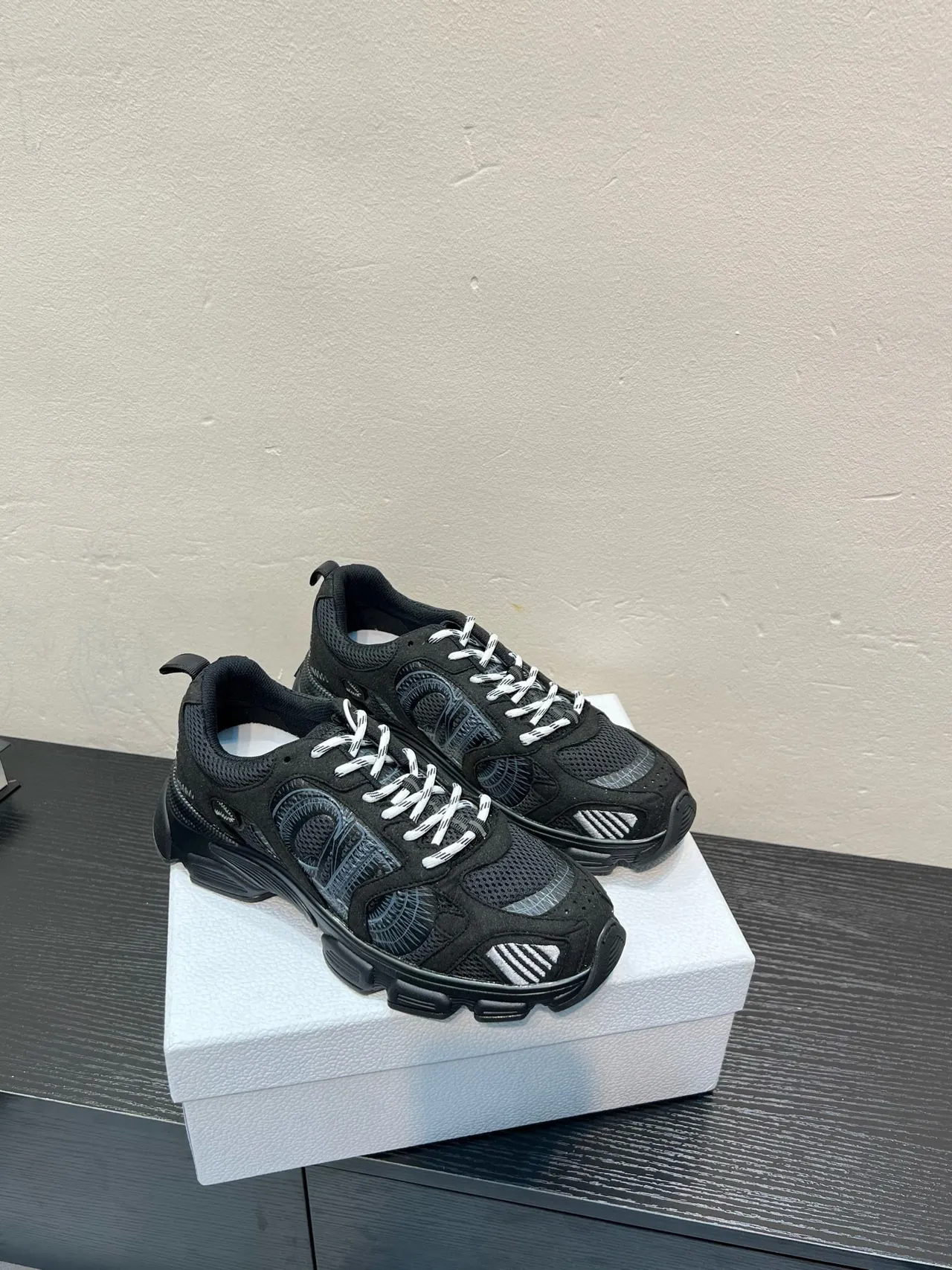 Black White Sole Mesh-Suede Hybrid Upper Chunky Sneakers 5