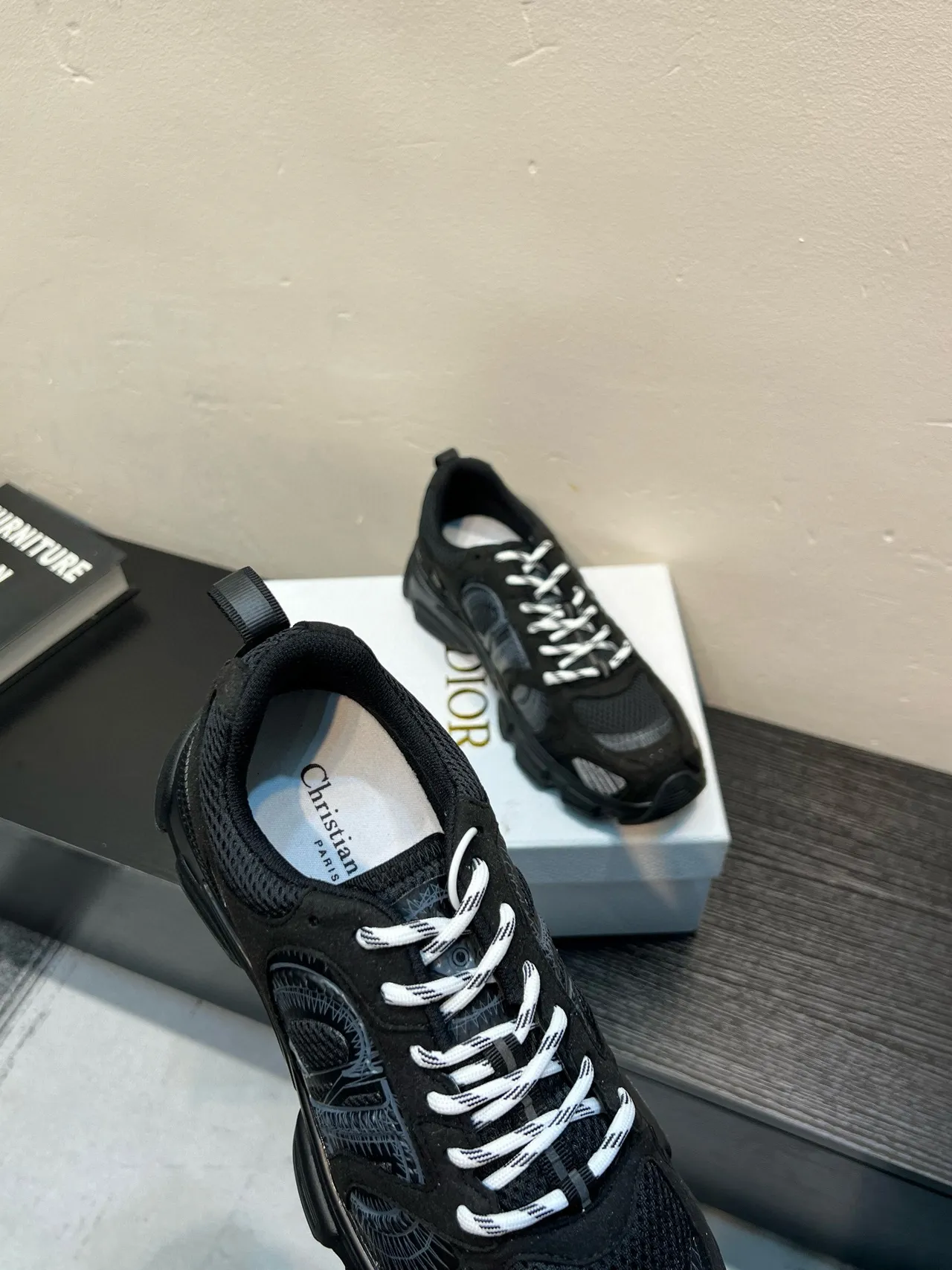 Black White Sole Mesh-Suede Hybrid Upper Chunky Sneakers 7