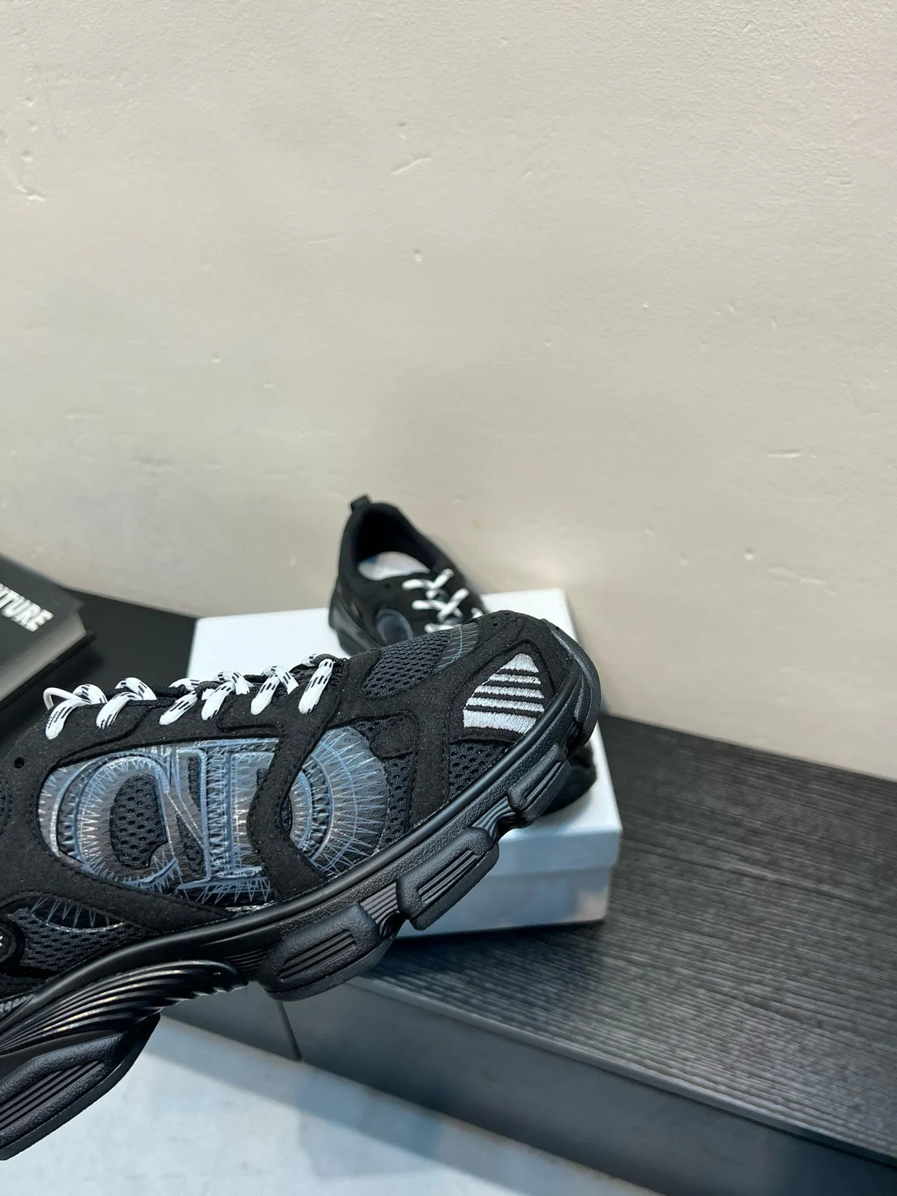 Black White Sole Mesh-Suede Hybrid Upper Chunky Sneakers 9