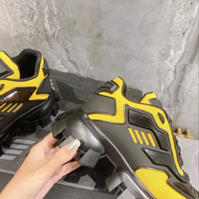 Black Yellow Platform Sole Layered Synthetic Overlays Chunky Sneakers 3