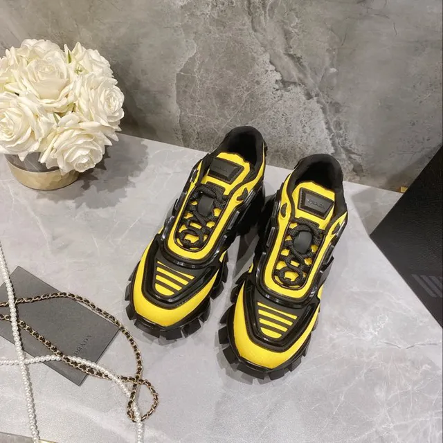 Black Yellow Platform Sole Layered Synthetic Overlays Chunky Sneakers 4