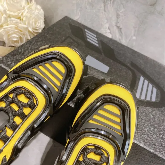 Black Yellow Platform Sole Layered Synthetic Overlays Chunky Sneakers 5