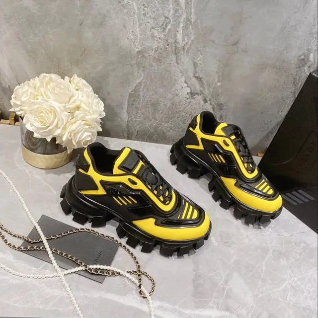 Black Yellow Platform Sole Layered Synthetic Overlays Chunky Sneakers 6