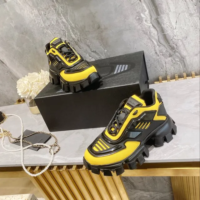 Black Yellow Platform Sole Layered Synthetic Overlays Chunky Sneakers 8