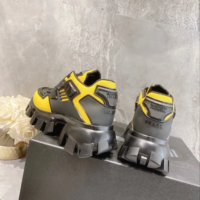 Black Yellow Platform Sole Layered Synthetic Overlays Chunky Sneakers 9