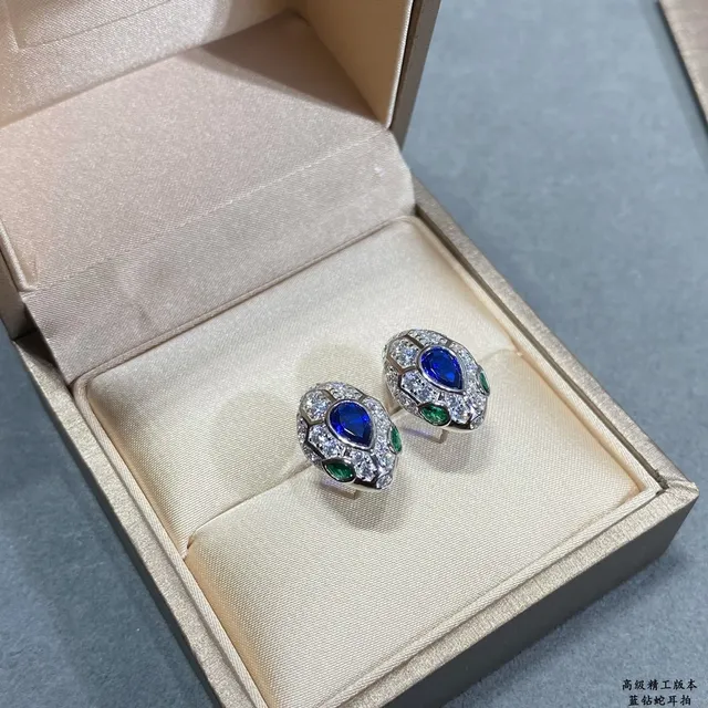 Blue and Green Gemstone Pavé Geometric Stud Earrings 2