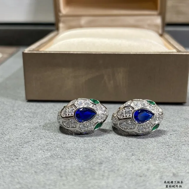 Blue and Green Gemstone Pavé Geometric Stud Earrings 3