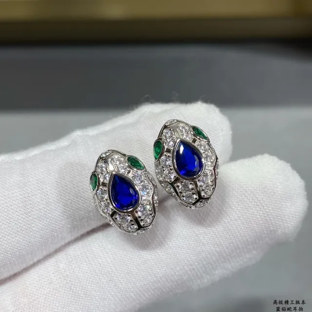 Blue and Green Gemstone Pavé Geometric Stud Earrings 4