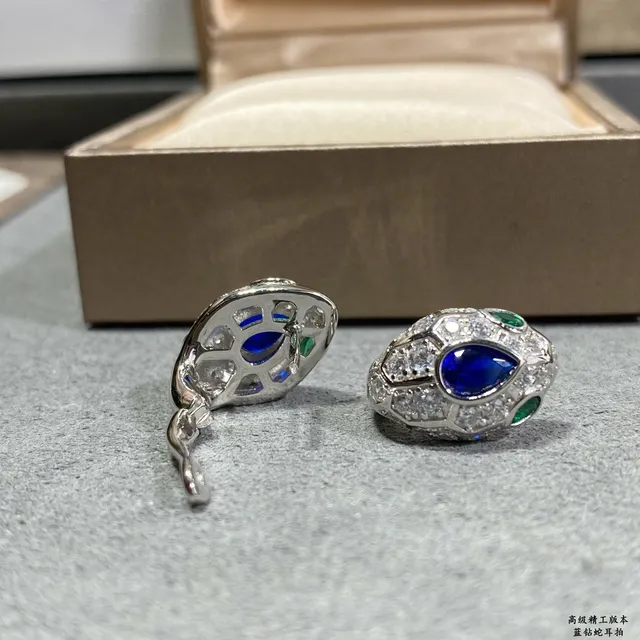 Blue and Green Gemstone Pavé Geometric Stud Earrings 5