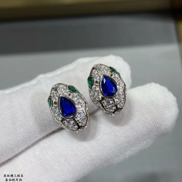 Blue and Green Gemstone Pavé Geometric Stud Earrings 8