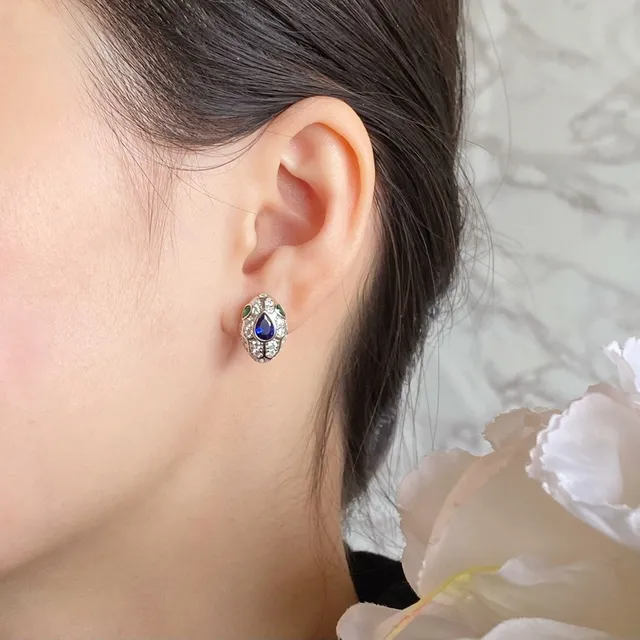 Blue and Green Gemstone Pavé Geometric Stud Earrings 9