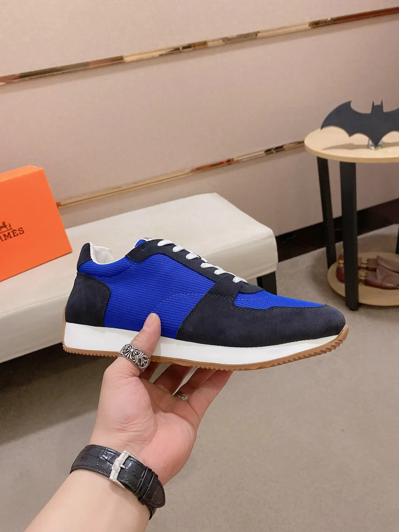 Blue and Navy Color-Blocked Mesh and Suede Lifestyle Sneaker 2