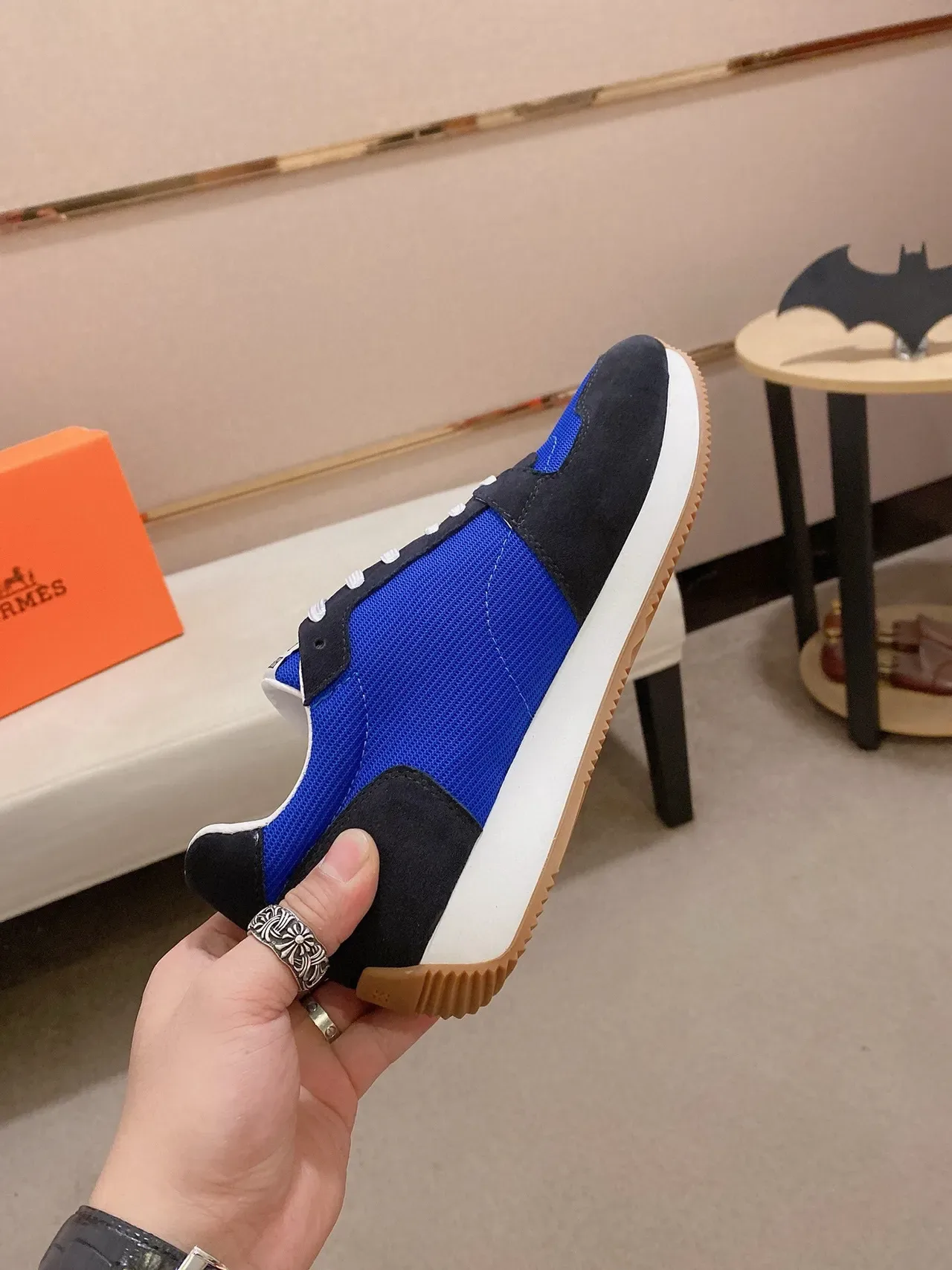 Blue and Navy Color-Blocked Mesh and Suede Lifestyle Sneaker 5