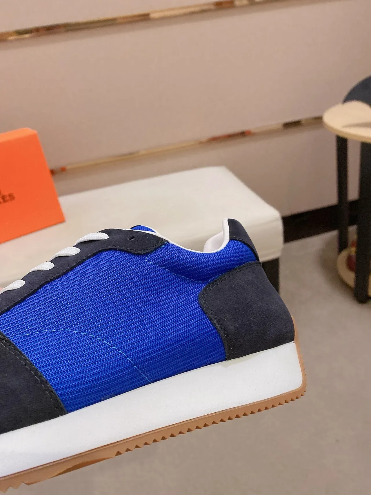 Blue and Navy Color-Blocked Mesh and Suede Lifestyle Sneaker 7