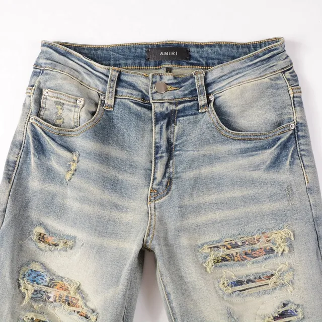 Blue Multicolor Slim-Fit Distressed Jeans 17