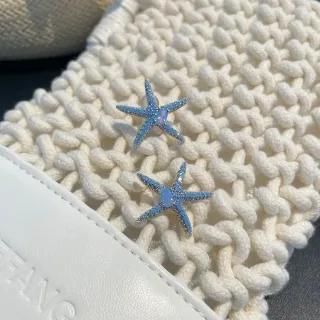 Blue Silver Starfish-Shaped Pave-Set Stones Earrings