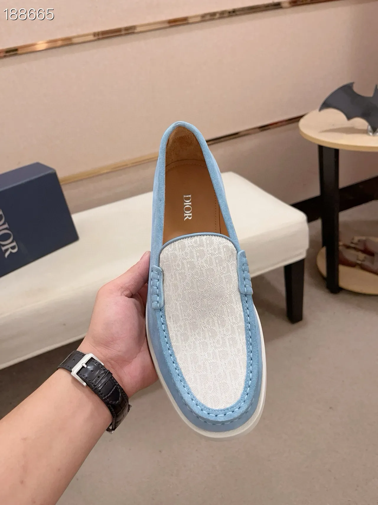 Blue White Suede Upper Two-Tone Design Loafer 5