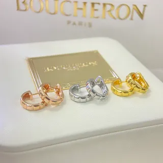 Boucheron Gold Silver Hinged Hoop Textured Bezel Earrings