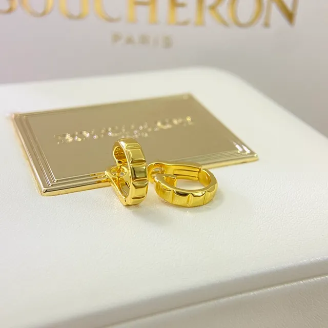 Boucheron Gold Silver Hinged Hoop Textured Bezel Earrings 3