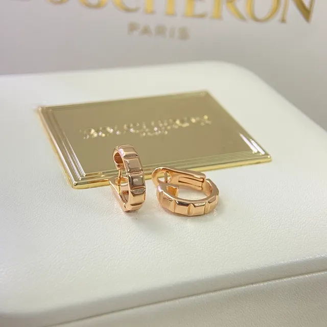 Boucheron Gold Silver Hinged Hoop Textured Bezel Earrings 7